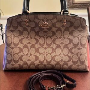 Coach Signature Canvas Satchel with Burnt Orange Sides and Black Handles